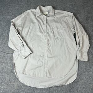 Maeve Anthropologie Shirt Womens Medium Button Down Cotton Rounded High Low Gray